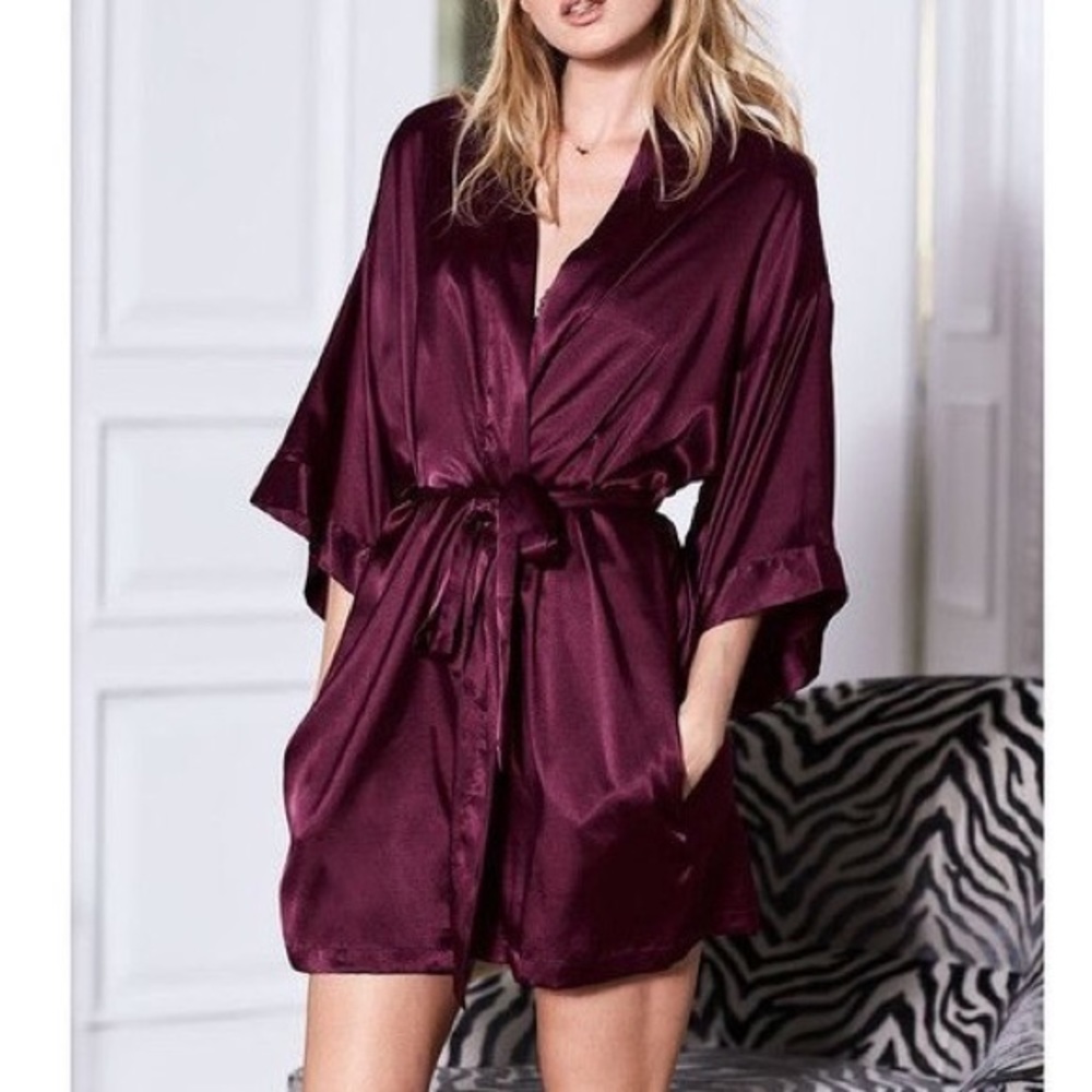 Burgundy Satin Victoria's Secret Kimono Robe